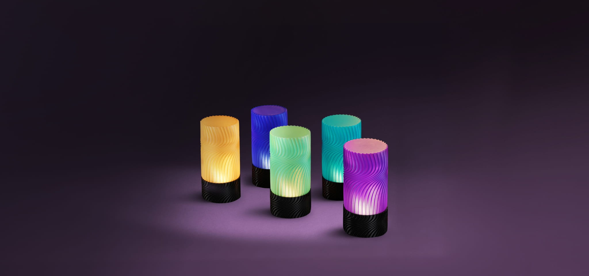 Printed models in Bambu Lab PLA Translucent filament demonstrating colour and light transmission