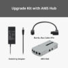 Bambu Lab AMS 2 Pro Upgrade Kit contents laid out — switching adapter, 4-pin Bambu Bus cable, PTFE tubes and couplers for X1 and P1 series printers